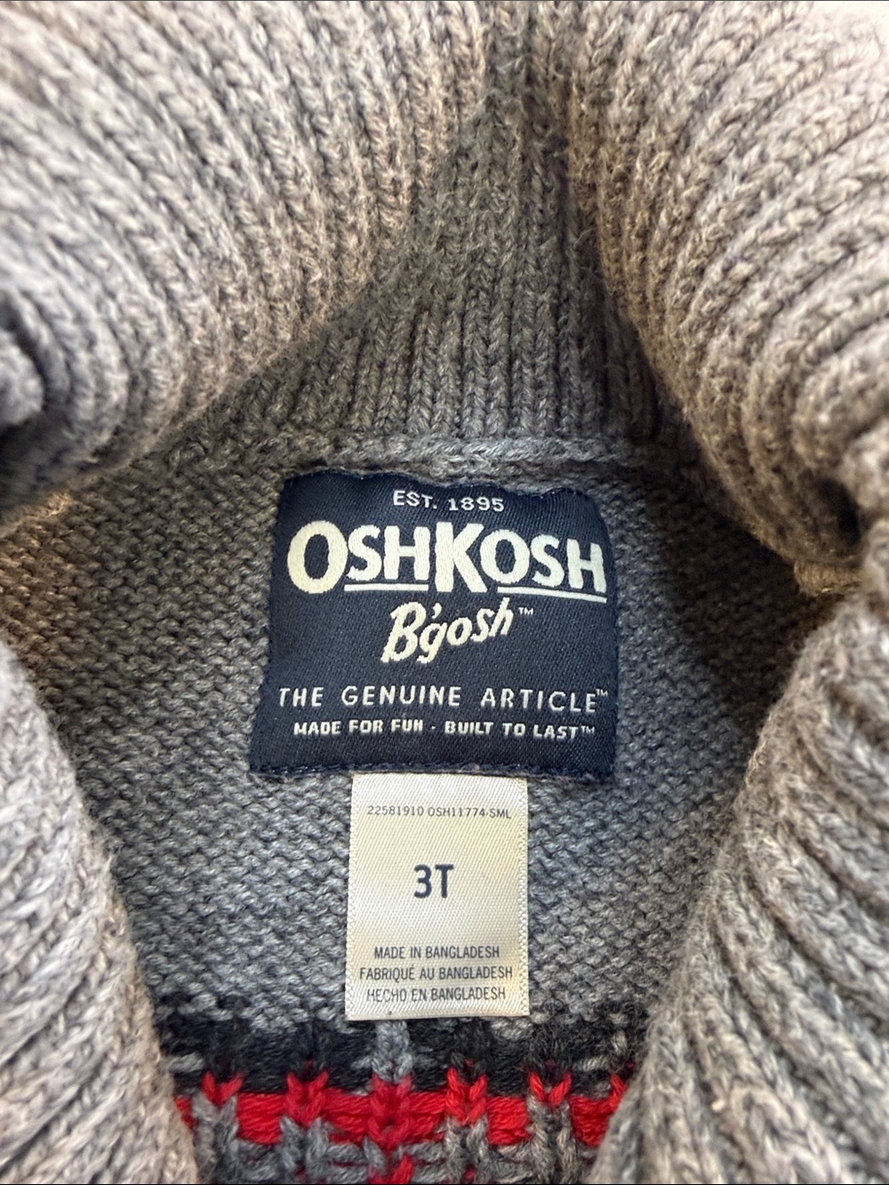 OshKosh B'gosh Gray Turtleneck Sweater with Red and White Fair Isle - Picture 2 of 3